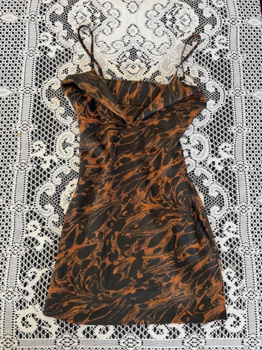 Black/Brown Satin Mini Dress - Size S